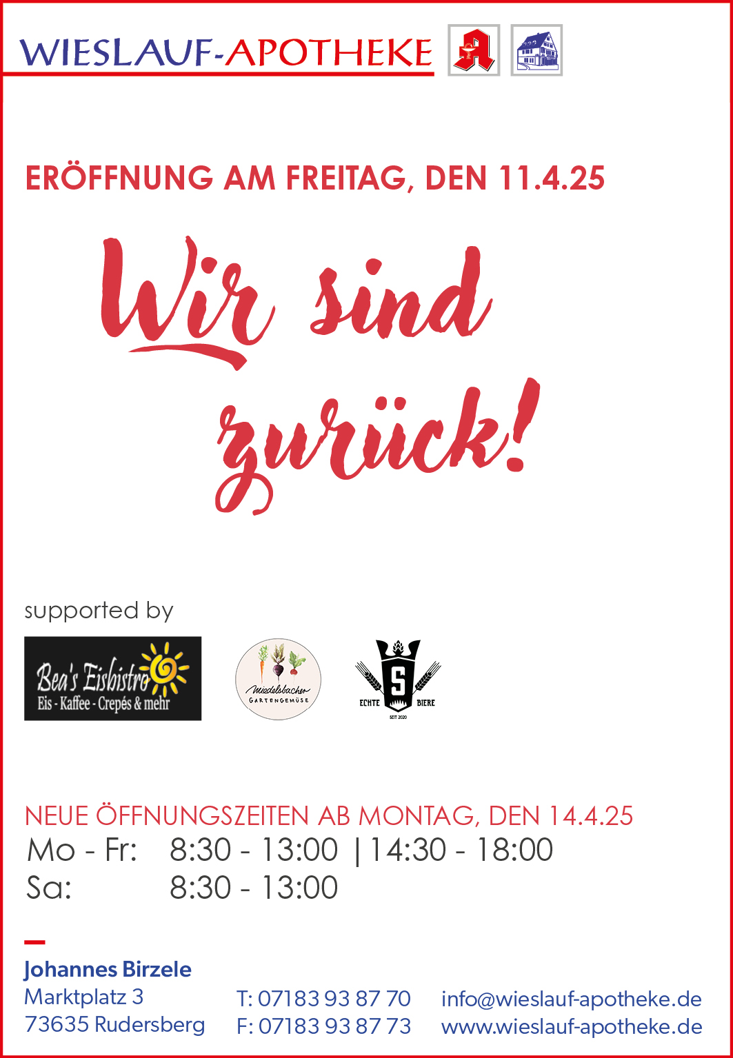 unsere aktuellen Öffnungszeiten